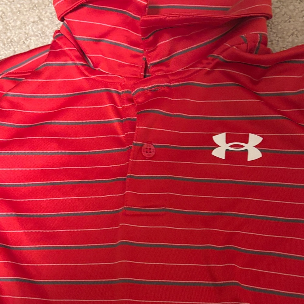 Under Armour Kids Polo in Red and White Stripes - Picture 3 of 6